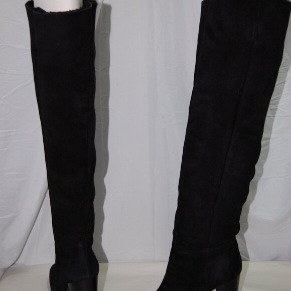 39.5/9.5❤️PRADA Black Slouch Shearling Suede Leather Over Knee High Heels Boots - Picture 11 of 13